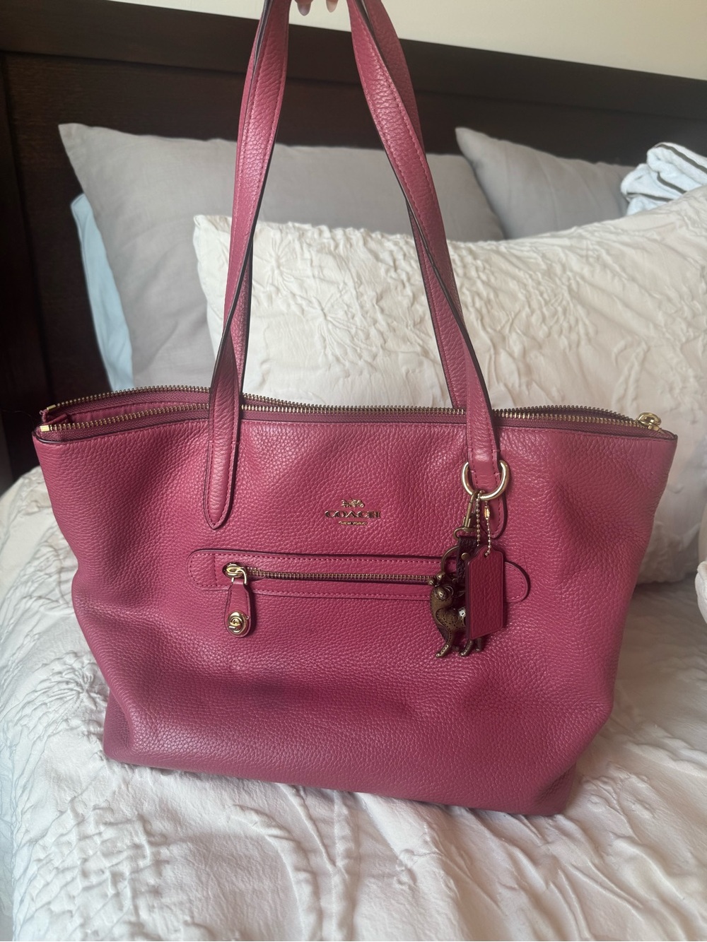 Coach Pebble Leather Tote in Berry